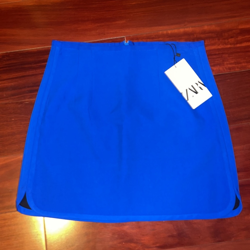 New ZARA SHORT SATIN EFFECT BLUE MINI SKIRT SIZE S 2143/248/420 - Picture 12 of 16